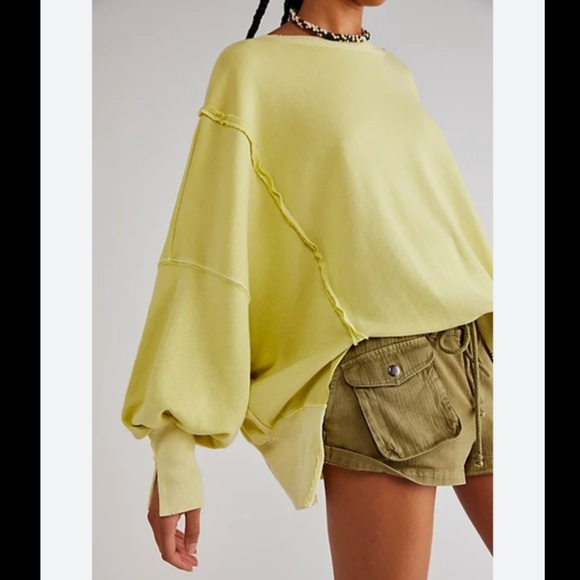 NWT FREE PEOPLE CAMDEN Its Electric Yellow OVERSIZED PULLOVER Sweatshirt - Picture 4 of 7